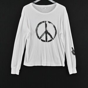 Lauren Moshi Mckinley Vintage Peace Top Womens Size S White Long Sleeve Graphic